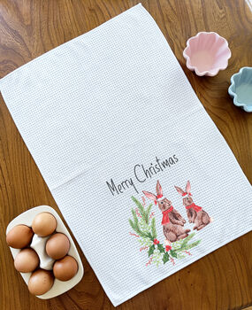 Personalised Christmas Rabbit Tea Towel, 2 of 4