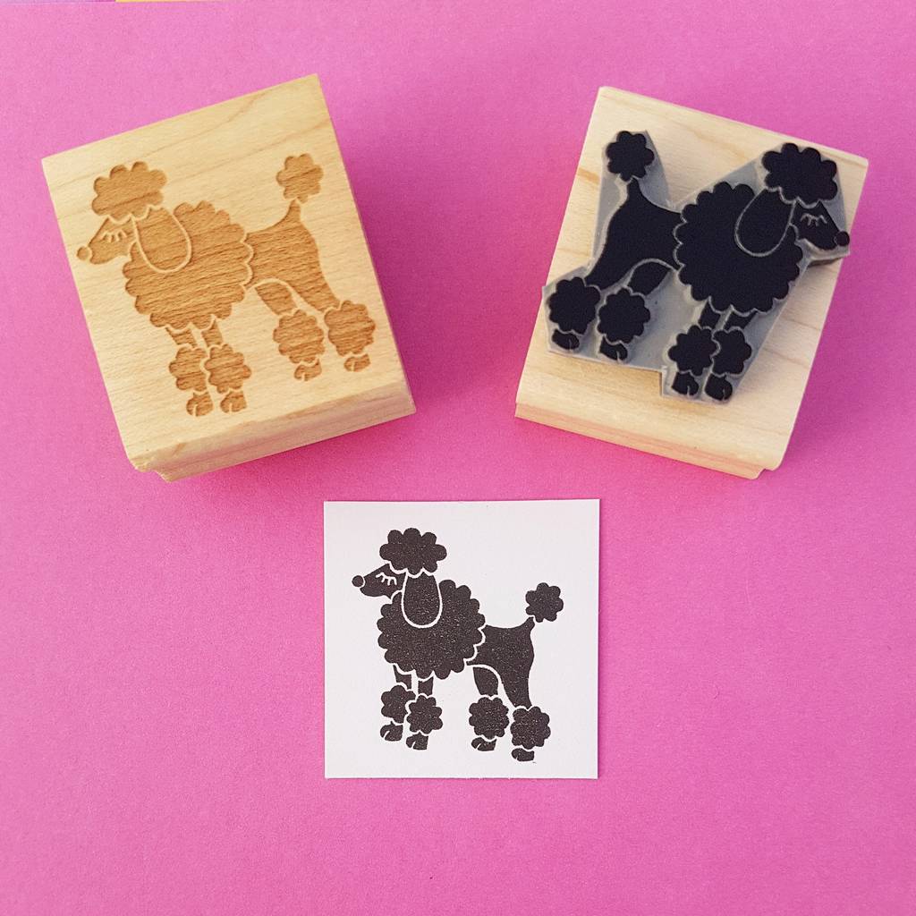 Posing Poodle Dog Rubber Stamp By Skull and Cross Buns Rubber Stamps