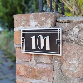 Personalised Linear Art Deco House Address Bespoke Plaque, 2 of 4
