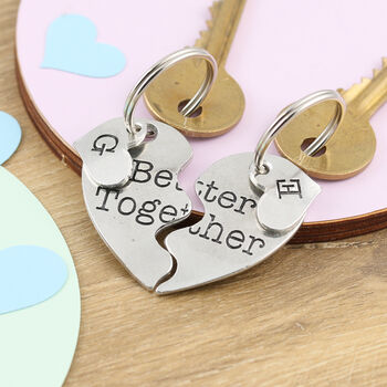 Better Together Couples Gift Split Heart Keyring, 2 of 5