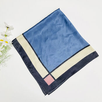 Silk Satin Blue Pink White Square Short Elegant Scarf, 5 of 6