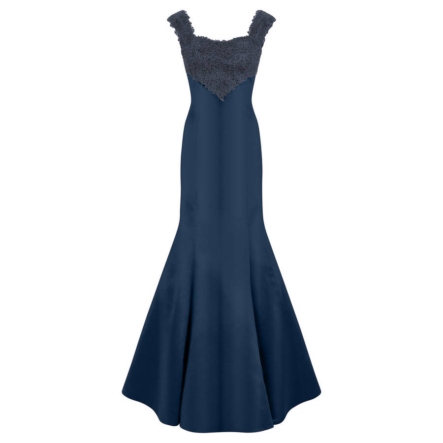 Vela Navy Stretch Satin Fitted Ballgown By Brand X | notonthehighstreet.com