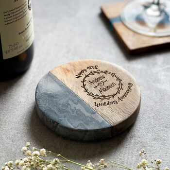 Personalised Anniversary Marble And Wood Coaster, 6 of 9