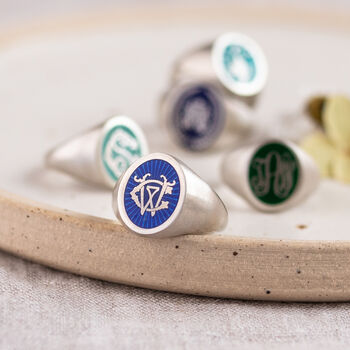 Sterling Silver And Enamel Monogram Signet Ring, 11 of 11