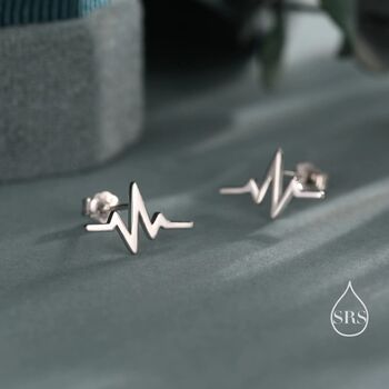 Sterling Silver Heart Beat Stud Earrings, 7 of 12
