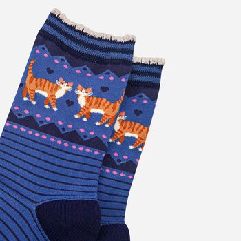 Ginger Cats Striped Bamboo Socks Women's Blue, 3 of 3