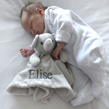 Personalised Grey Elephant Baby Comforter, 2 of 5