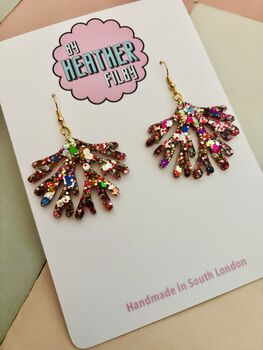 Under The Sea Coral Glitter Statement Earrings / Marine Life Statement Gift / Mermaid Aesthetic Jewellery Iridescent Sea Accessory / Summer Holiday Statement Tropical Beach Jewellery, 3 of 5