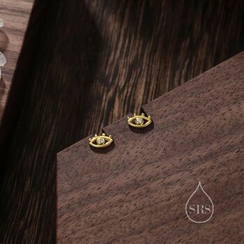 Sterling Silver Tiny Eye Stud Earrings, 3 of 12