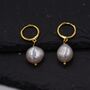 Sterling Silver Baroque Pearl Huggie Hoop Earrings, thumbnail 7 of 12