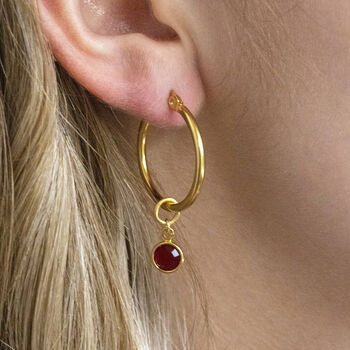 Birthstone Charm Hoop Earrings, 4 of 10