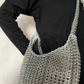 Sliver Skye Shoulder Bag Crocheted Metal Ring Pulls, 4 of 12