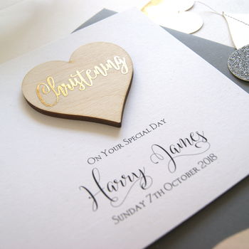 Personalised Christening Or Baptism Wooden Heart Card, 4 of 6