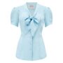 Eva Short Sleeve Blouse In Powder Blue Vintage 1940s Style, thumbnail 1 of 3