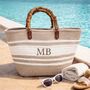 Personalised Lena Rope Stripe Bamboo Handle Tote Beach Bag, thumbnail 3 of 6