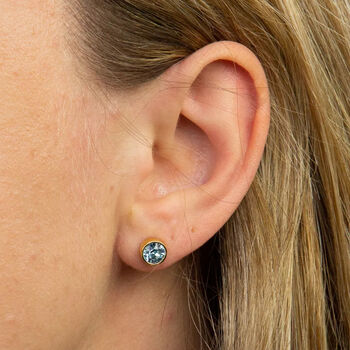 Gold Plated Sterling Silver March Aquamarine Birthstone Stud Earrings, 2 of 3
