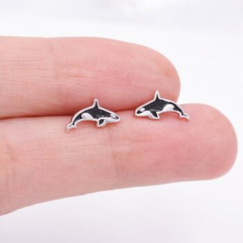 Killer Whale Stud Earrings In Sterling Silver, 3 of 12