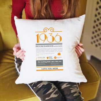 Personalised 90th Birthday Gift 1936 Cushion, 5 of 12