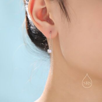 Tiny Moonstone Coin Ear Threader Earrings, 4 of 9