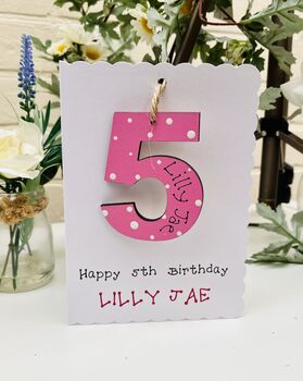 Personalised 5th Birthday Card Wooden Number Gift, 3 of 3