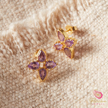 Red Garnet Gold Plated Star Shaped Studs, 6 of 9