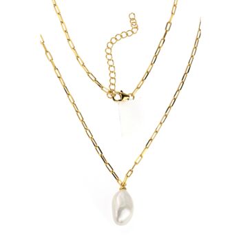 Gold Plated Baroque Freshwater Pearl Paperclip Neckalce, 3 of 5