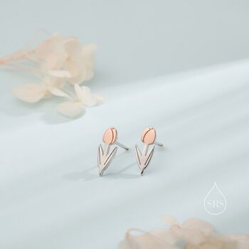 Sterling Silver Two Tone Tulip Flower Stud Earrings, 6 of 11