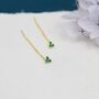 Sterling Silver Emerald Green Cz Trio Flower Threader Earrings, thumbnail 3 of 11