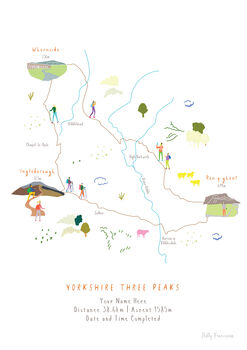 Personalised Yorkshire Three Peaks Map Art Print, 3 of 3