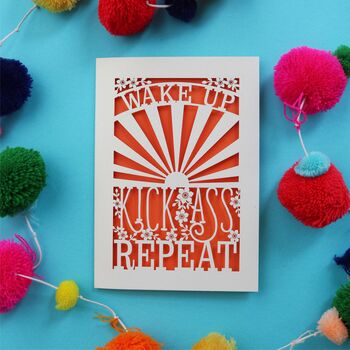 Wake Up, Kick Ass, Repeat Laser Cut Card, 3 of 6