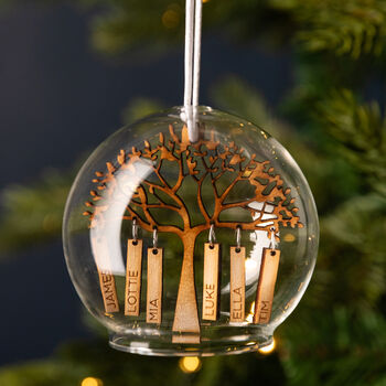 Personalised Wooden Family Tree Glass Dome Bauble, 2 of 4
