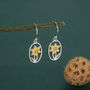 Sterling Silver Enamel Daffodil Oval Drop Earrings, thumbnail 1 of 11