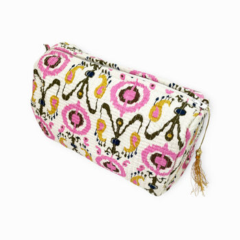 Ikat Print Block Print Cotton Washbag, With Waterproof Lining, 2 of 3