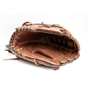 Vintage Full Cowhide Leather Baseball Glove And Ball, 3 of 10
