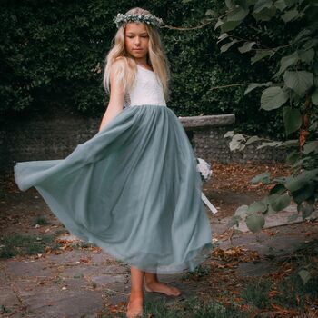 Sage Green Bohemian Sleeveless Flower Girl Dress, 5 of 10