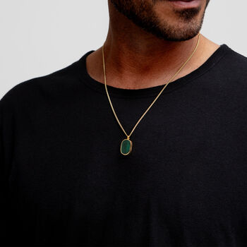Men's Small Malachite Dog Tag Locket Gold, 3 of 10