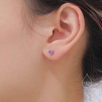Genuine Amethyst Trillion Cut Stud Earrings In Sterling Silver, 3 of 12