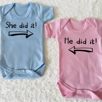 He Did It, She Did It Twin Baby Vests, 2 of 9
