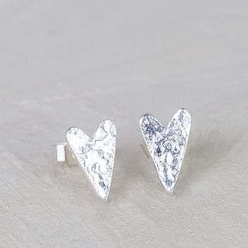 Recycled Silver Textured Heart Small Handmade Earrings, 3 of 6