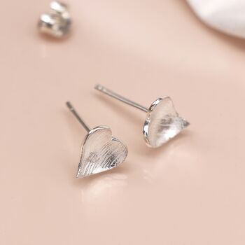 Sterling Silver Textured Heart Stud Earrings, 3 of 6