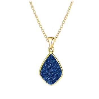 Blue Druzy Crystal 18k Gold Plated Necklace, 4 of 5