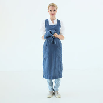 Stone Washed Linen Back Cross Aprons Various Colours, 3 of 8