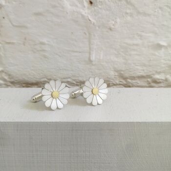 Daisy Cufflinks In Solid Silver And 18ct Gold, 4 of 7
