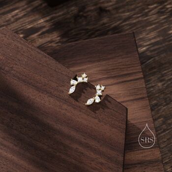 Clear Cz Cluster Stud Earrings In Sterling Silver, 6 of 10