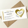 Personalised Theatre Ticket Scratch Card: Theatre Masks And Gold Heart Design, thumbnail 1 of 7