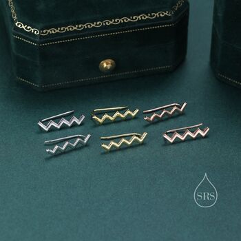 Zigzag Wave Crawler Earrings In Sterling Silver, 6 of 10