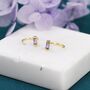 Sterling Silver Amethyst Purple Baguette Cut Cz Huggie Hoop Earrings, thumbnail 4 of 9