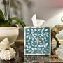 Mother Of Pearl Inlay Tissue Box | Jewelled Aqua, thumbnail 1 of 5