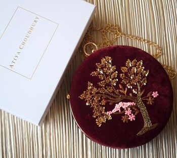 Gold Tree Maroon Velvet Round Clutch, 2 of 4