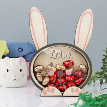 Personalised Wooden Easter Bunny With Gold Foiled Eggs, 3 of 12